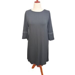 J. Jill Wearever knit dress black 3/4 loose sleeve A line crochet details Sz M